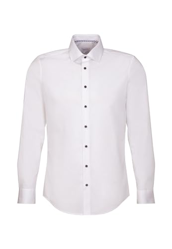 Seidensticker Męska koszula biznesowa – slim fit – łatwa do prasowania – kołnierz Kent – długi rękaw – 100% bawełna, biały, 42