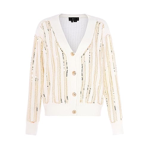 faina Damska kurtka z dzianiny z dekoltem w serek i łańcuszkiem z cekinami Wełna BIAŁA, rozmiar XL/XXL, biały (wollweiss), XL