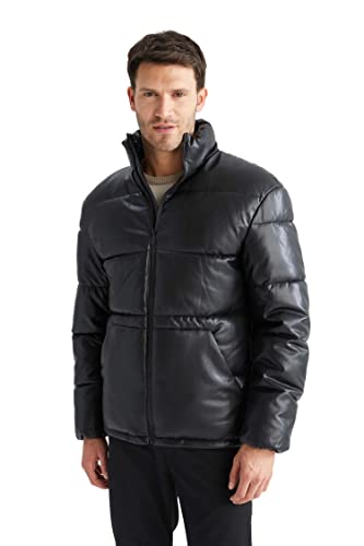 DeFacto Skórzana kurtka do odzieży rekreacyjnej - DeFacto skórzany płaszcz dla mężczyzn do odzieży wierzchniej (czarna, 3XL), czarny