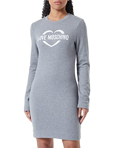 Love Moschino Damska sukienka z długim rękawem z nadrukiem holograficznym w sercu, Średni melanż, szary, 38