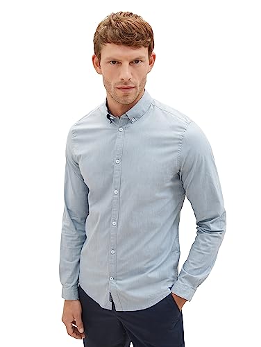 TOM TAILOR Męska koszula biznesowa Slim Fit z bawełny ze stretchem, 30217-Blue White Fil A Fil Structure, L