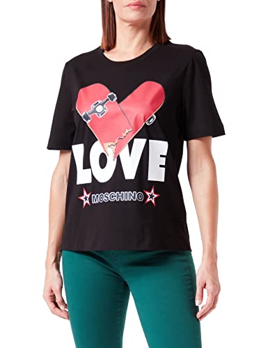 Love Moschino Damska koszulka z krótkim rękawem o regularnym kroju z nadrukiem serca, czarny, 38