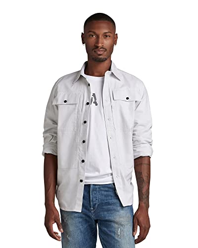 G-STAR RAW Męska koszula z panelem Cargo, regularna koszulka, wielokolorowa (Oyster Mushroom/White Oxford 7665-D877), L, Wielokolorowy (Oyster Mushroom/White Oxford 7665-d877), L