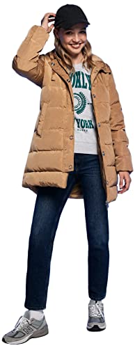 Springfield Damski płaszcz z kapturem z piórami odporny na działanie wody, brązowy średni, 38, Br?zowy ?redni, M