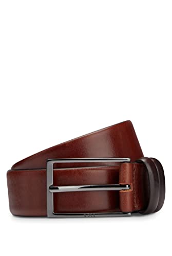 Hugo Boss męski pasek, Carmello, prawdziwa skóra z metalową klamrą, średni brąz, Brązowy, 95