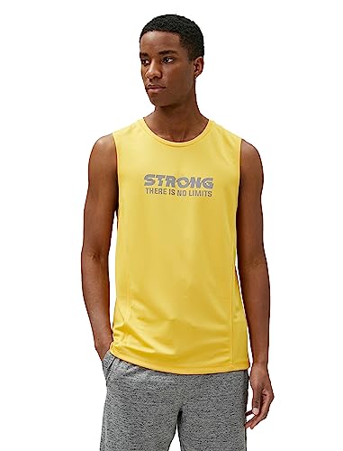 Koton Męski sportowy tank top z nadrukiem z nadrukiem Crew Neck Sleeveless, Żółty (170), L