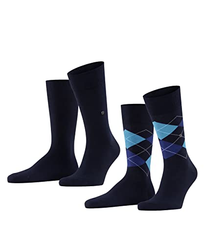 Burlington Mężczyźni Skarpety Everyday Mix 2-Pack M SO Bawełna z wzorem 2 Pak, Niebieski (Marine 6121), 40-46