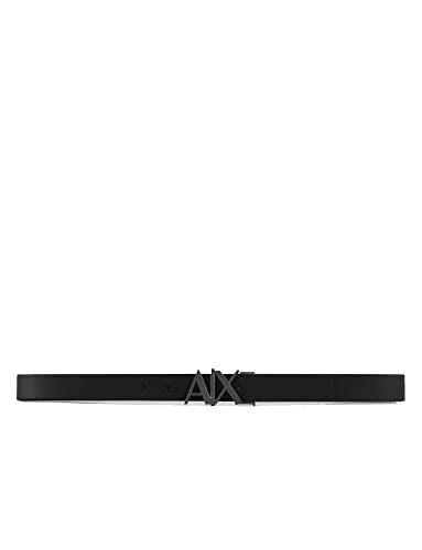 Armani Exchange Męski pasek z logo Split Leather Double Sided Logt, Black/Dark Brown, 38, Czarny/ciemny brąz, 38