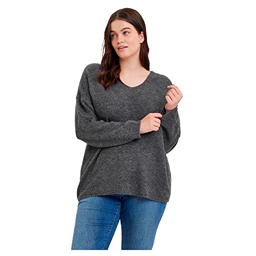 VERO MODA CURVE Damski sweter Vmcrewlefile Ls z dekoltem w serek, Medium Grey Melange, 48/50