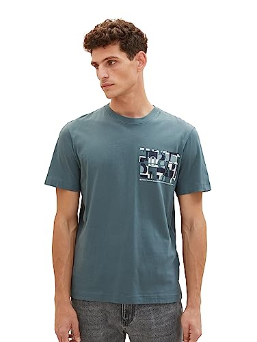 TOM TAILOR Męski T-shirt z nadrukiem z bawełny, 32506-dusty dark teal, L