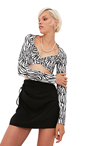 Trendyol Damski dopasowany biustonosz Basic Sweetheart Knit Bustier, Czarny, biały, 64