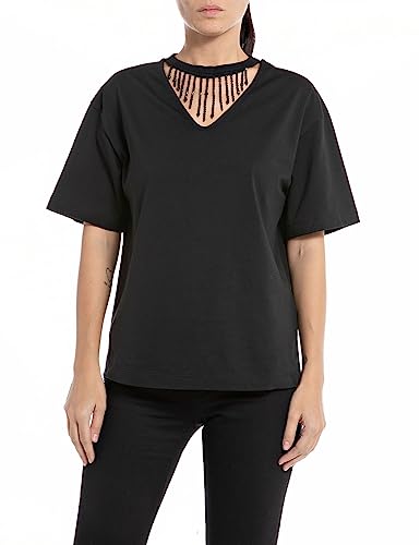 Replay T-shirt damski regular fit, 098 BLACK, XXS