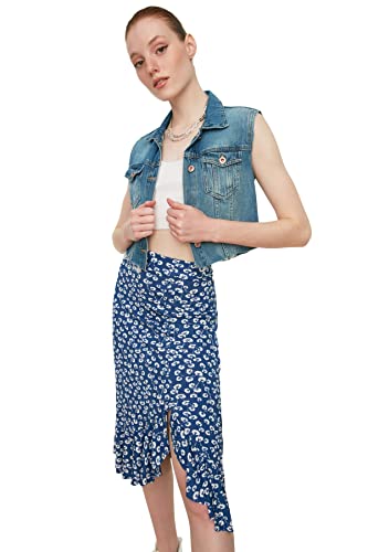 Trendyol Damski wzór kwiatowy dziergana spódnica Skirt, niebieska, mała