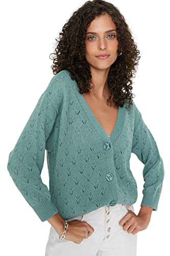 Trendyol Akrylowy kardigan - niebieski - regularny M niebieski, Miętowy, M