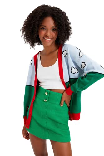 Trendyol Damski damski standardowy standardowy kołnierz z klapą dzianinowy sweter kardigan, wielokolorowy, S, wielobarwny, S