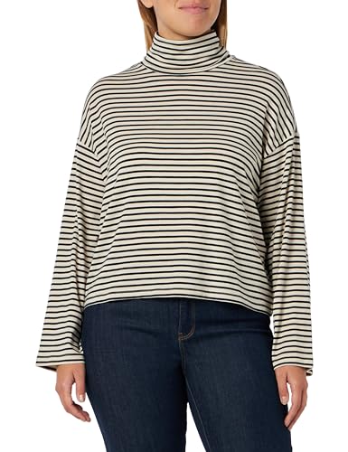 VERO MODA Vmfiona Ls Roll Neck Short Top VMA Noos koszulka z długim rękawem, brzoskwinia/paski: czarny, XL