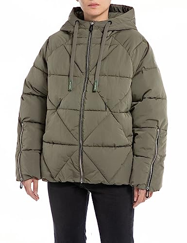Replay Damska kurtka zimowa oversize, 435 Army Green, XL