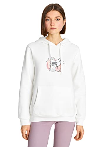 Koton Damska bluza z kapturem z nadrukiem Kangaroo Pocket, ecru (010)