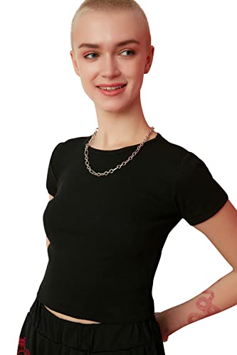 Trendyol Women's Black Way Crop dziergana bluzka Blouse, rozmiar M