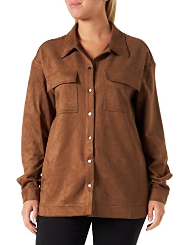 Damska koszula KAFFE kurtka oversize długie rękawy przednie kieszenie, Toffee, 38