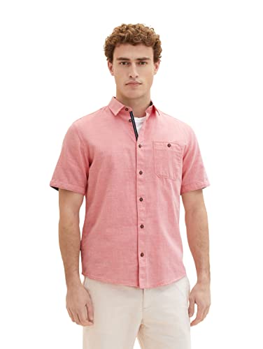 TOM TAILOR Męska koszula 1036213, 32167-czerwona Herringbone Structure, 3XL, 32167 - Red Herringbone Structure, 3XL