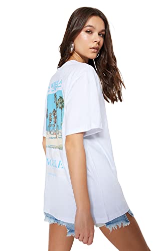 Trendyol Damska koszulka z dzianiny z okrągłym dekoltem i okrągłym dekoltem, biała, L, biały, L