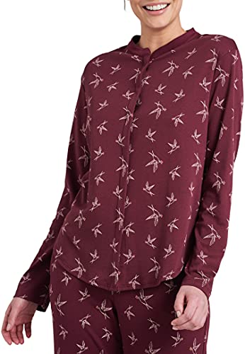Schiesser Damska koszulka do spania z długim rękawem, górna część piżamowa, burgundowy, 44