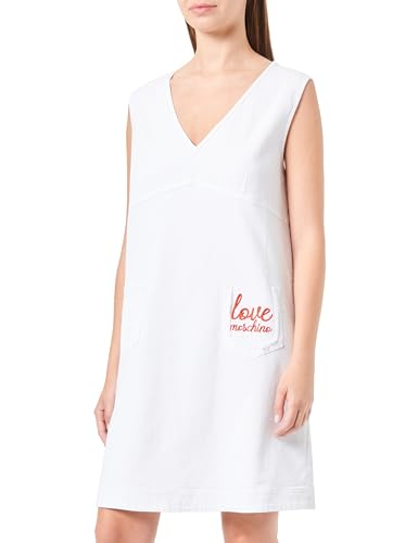 Love Moschino Sukienka damska bez rękawów, trapezowa, dekolt w serek, biała optyczna, 40, optical white, 40