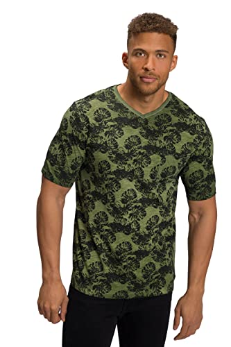 JP 1880 Męski t-shirt z rękawami do łokci i kwiatowym nadrukiem, kolor oliwkowy, 4XL, oliwkowy, 4XL