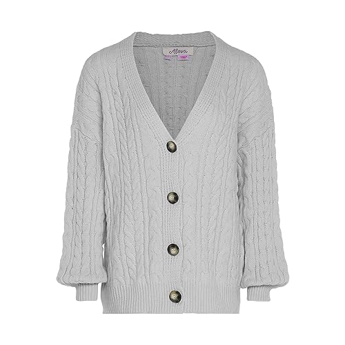 Aleva Damski luźny, dziergany kardigan z długimi rękawami i dekoltem w serek, akryl, jasnoszary, melanż, rozmiar M/L, jasnoszary melanż, M