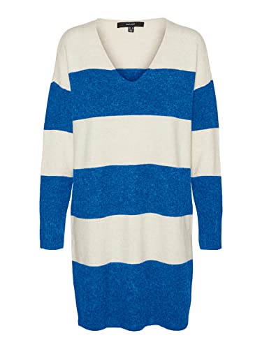 VERO MODA Sukienka damska VMDOFFY LS V-Neck Dress GA Boo, Skydiver/Detail:Melange W. Birch Melange Stripes, M, Skydiver/Szczegóły: melange W. Birch Melange Stripes, M