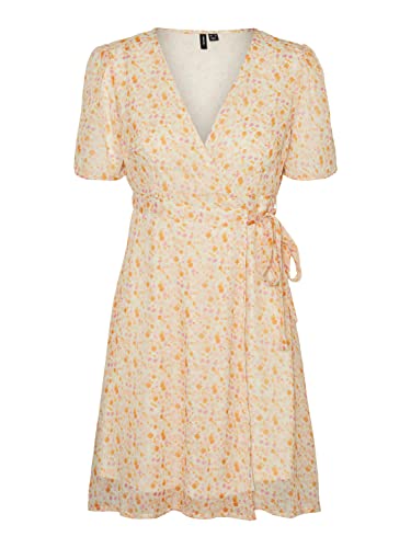 VERO MODA Vmsmilla sukienka damska z krótkim dekoltem w serek WVN Ga, Snow White/Aop: mari, M