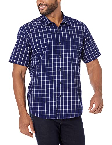 Amazon Essentials Koszula męska z krótkim rękawem Popeline Regular Fit Mężczyźni, Granatowy, Kwadratowy, XS