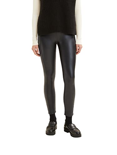 TOM TAILOR Damski Legginsy z imitacji skóry 1034816, 14482 - Deep Black, 46W / 28L