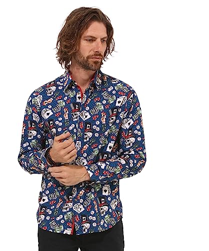 Joe Browns Męska koszula z długim rękawem z nadrukiem czaszki, niebieski, XL, NIEBIESKI, XL