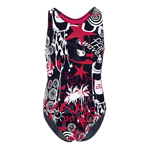 AquaFeeL Dziewczęcy kostium kąpielowy, back, wzór graffiti, czarny, 116 cm