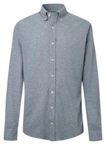 Hackett London Męska koszula z guzikami Melange Piquet Button Down Shirt, niebieska, L