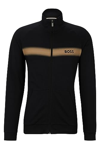 BOSS Męska kurtka Authentic Jacket Z z bawełny organicznej z zamkiem błyskawicznym, logo i paskami, czarny, XXL