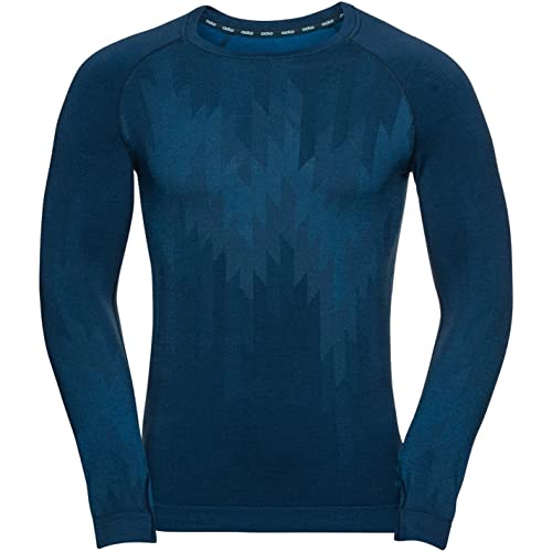 ODLO Męska koszulka Kinship ciepła L/S Base Layer Top, Niebieski skrzydło morski melanż, XL