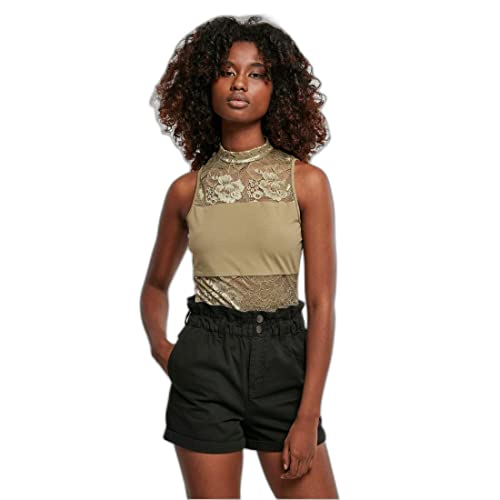 Urban Classics Damska koszulka z koronką, khaki, M