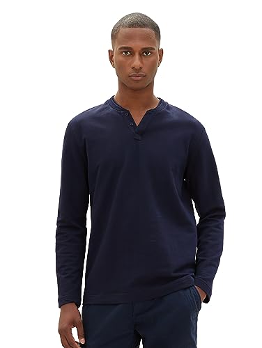 TOM TAILOR Koszulka męska z długim rękawem, 34195 – Navy Herringbone Structure, XL