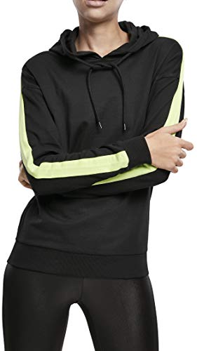 Urban Classics Damska bluza z kapturem Ladies Neon Shoulder Stripe Hoody Hooded Sweatshirt, Black/Electriclime, XXL