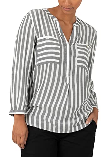 Timezone Damska bluzka w paski, Henley Blouse, Grey White Stripe, L, szary biały pasek, L