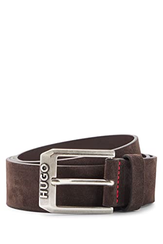 HUGO Męski pasek Gelio-Sd Sz40 z klamrą z logo z zamszu, Brązowy, 80 cm