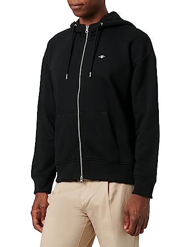 GANT Damska bluza z kapturem REL Shield Full Zip Hoody, czarna, Standard, czarny