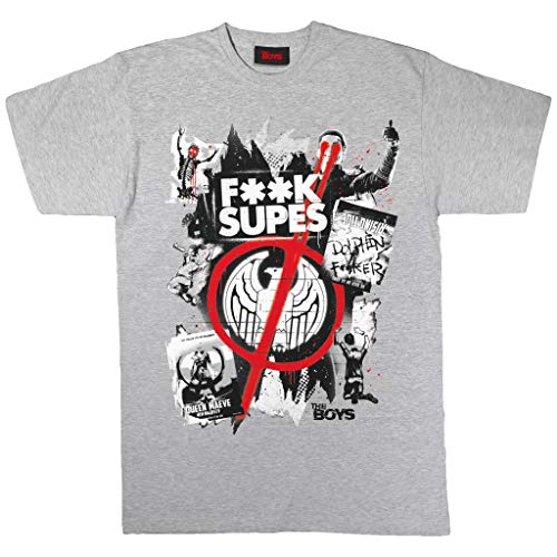 'The Boys Supes graffiti męski t-shirt | oficjalny produkt | T-shirt z grafiką z okrągłym dekoltem z nadrukiem, pomysł na prezent urodzinowy dla facetów, do domu lub na siłownię, szary, S