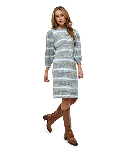 Minus Damska sukienka z dzianiny z rękawami 3/4, królewski błękit w paski, XS