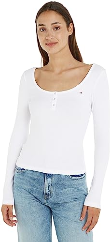 Tommy Jeans L/S dzianinowe topy białe, biały, S