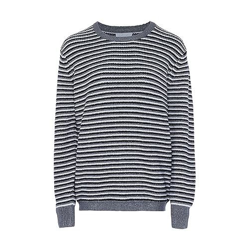 Blonda Damski sweter w paski, luźny, ciepły sweter z dzianiny z okrągłym dekoltem, szary, rozmiar M/L, szary, M
