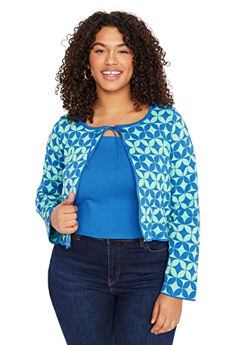Trendyol Kobiety Plus Size Regular Fit Basic Crew Neck Dzianina Plus Size kardigan, niebiesko-zielony, 2XL, Niebieski - zielony, XXL